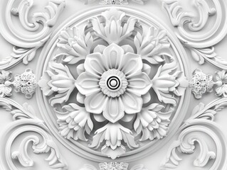 Fototapeta na wymiar white floral and decorative ornament design, circular shape with square border, symmetrical composition