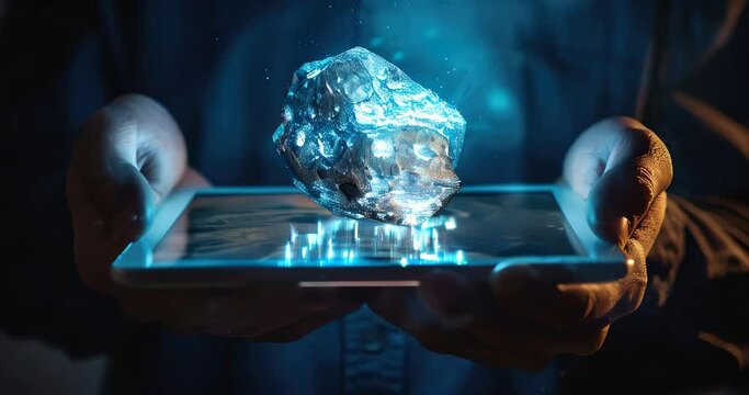 Tablet shows augmented reality asteroid, highlighting technology on Asteroid Day. Asteroid Day - Powered by Adobe