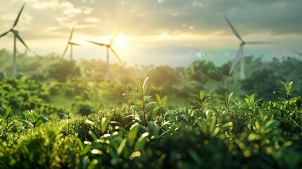 Ecofriendly scene with a green energy banner, promoting renewable and sustainable resource use