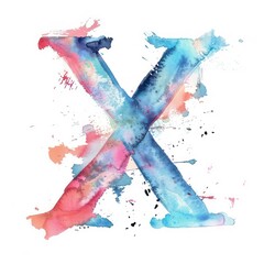 letter X watercolor painting on a white background