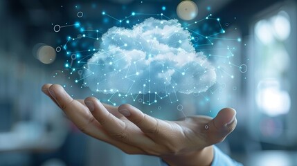An image combining a cloud architect with clouds and digital infrastructure, symbolizing cloud computing solutions