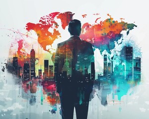 An image combining a venture capitalist with the silhouettes of startups hes invested in, showing the impact of venture capital