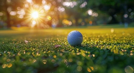 Naklejka premium Golf Ball on Lush Green Field