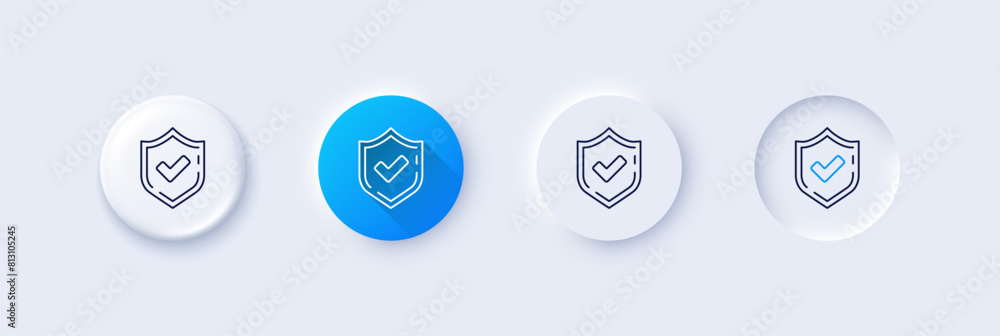 Poster check mark line icon. neumorphic, blue gradient, 3d pin buttons. accepted or approve sign. tick shie