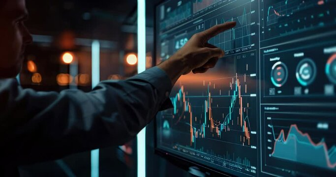 Touchscreen display of capital allocation models with a financial advisor illustrating. Capital allocation
