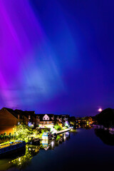 the unusual astronomy event, Aurora Northern Light in Downtown center of Caversham of Reading, Berkshire, England, summer 2024