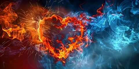Fototapeta premium Heart-shaped Firework Display for Valentine's Day. Concept Valentine's Day, Firework Display, Heart-shaped, Romantic Celebration