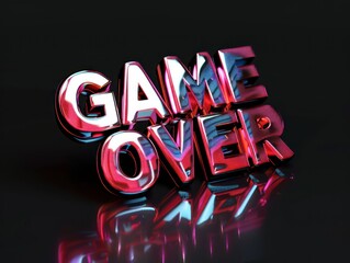 game over, 3d logo chrome texture, black background