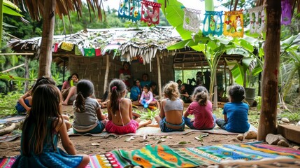 Obraz premium Outdoor Learning Session in Rural School
