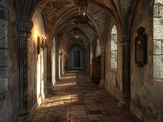 hallway inside a medieval castle