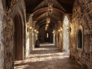 hallway inside a medieval castle