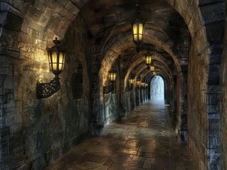 Fototapeta premium hallway inside a medieval castle