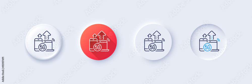 Poster 5g internet line icon. neumorphic, red gradient, 3d pin buttons. wireless technology sign. mobile de
