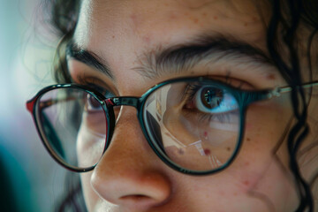 A girl with glasses is looking at the camera
