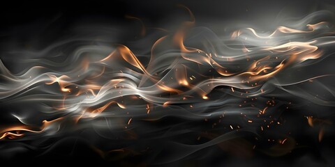 Fototapeta premium Burning Wood: Abstract Background of Black Charcoal Fire with Embers and Smoke. Concept Abstract Background, Burning Wood, Charcoal Fire, Embers, Smoke
