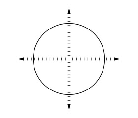 Blank cartesian coordinate system in two dimensions with circle. Math scale template. Vector illustration isolated on white background.
