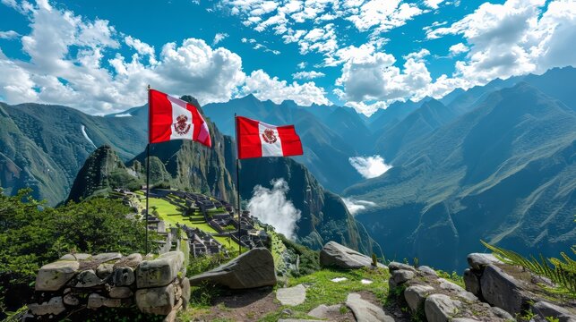 Flags at Machu Picchu - Powered by Adobe