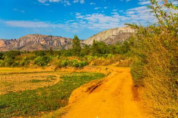 view of hills and mountains along main Madagascar road