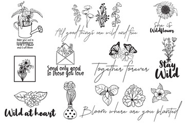 Wildflower saying quote svg, wildflowers bundle svg, floral svg, wild flower svg, flower sketch svg, wildflowers svg, bouquet svg bundle, minimalist bouquet svg, botanical svg, field plants svg, flora