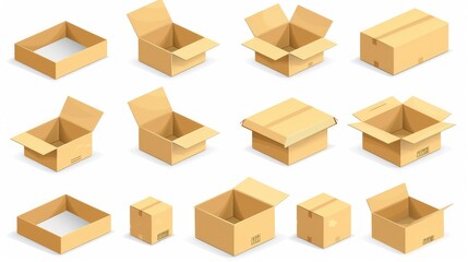 3d cardboard box, different angles, white background