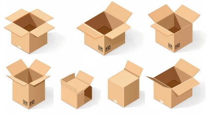 3d cardboard box, different angles, white background