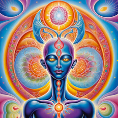 Naklejka premium Hypnagogic image, hypnagogic spiritual symbol, style, abstract illustration, surreal illustration, spiritual practice, hypnosis, relaxation, sleep,