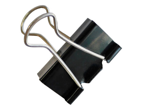 A black metal binder clip stationery for paper, office equipment, school or home supply, isolated cutout, transparent background, element