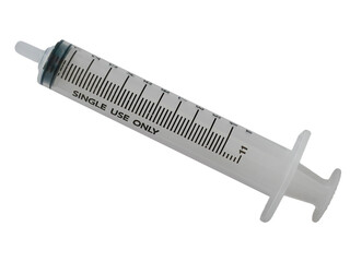 Plastic Syringe DISPOSABLE without needle, injection with Printed Measuring Gauge, isolated...