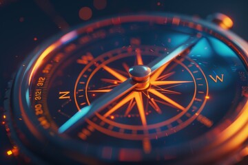 Guiding Compass Needle Pointing Toward Glowing Goal Icon for Business Success
