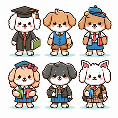 vector set of cute cartoon student animals