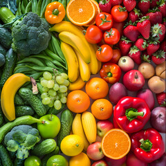 Inviting Rainbow Display of Fruits & Vegetables Showcasing Their Health Benefits