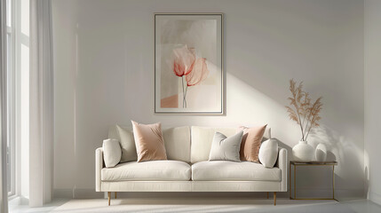 Modern living room interior with sofa in Scandinavian style