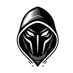 Mysterious Hooded Hacker in Black and White – Vector Illustration on Cybersecurity, Anonymity, and Digital Safety