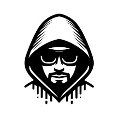 Mysterious Hooded Hacker in Black and White &ndash; Vector Illustration on Cybersecurity, Anonymity, and Digital Safety