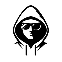 Mysterious Hooded Hacker in Black and White – Vector Illustration on Cybersecurity, Anonymity, and Digital Safety