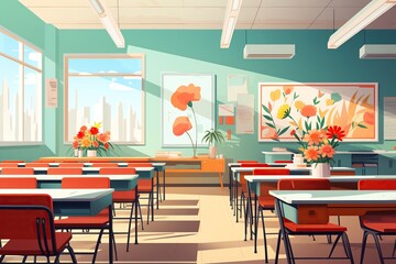 Classroom contest flat design side view student competition theme water color Complementary Color Scheme