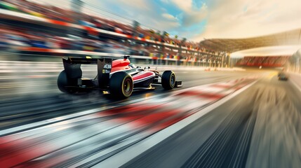 Fototapeta premium Finish Line Triumph: High-Speed F1 Racing Car in Victory Blur