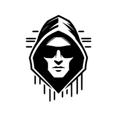 Mysterious Hooded Hacker in Black and White &ndash; Vector Illustration on Cybersecurity, Anonymity, and Digital Safety