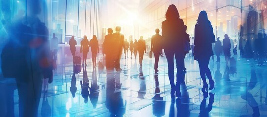 business people and women future technology silhouettes in blue suits standing together, future technology