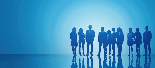 business people and women future technology silhouettes in blue suits standing together, future technology