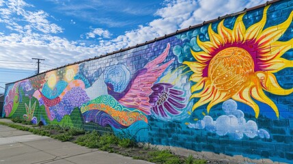 Community Mural on Urban Renewal and Hope, Depicting Symbols of Solidarity Against Drug Addiction