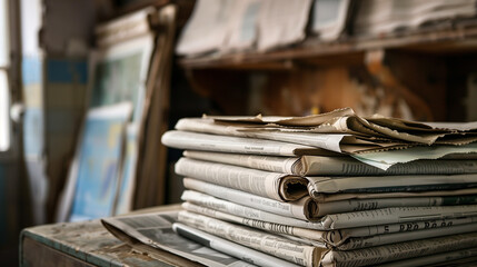 Stack of Newspapers on Table in Room