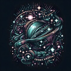 Fototapeta premium Cosmic Wonder: T-shirt design with an abstract, cosmic design and glow-in-the-dark elements representing constellations or galaxies.