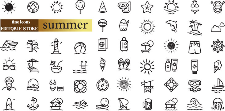 Big summer vacations icon set