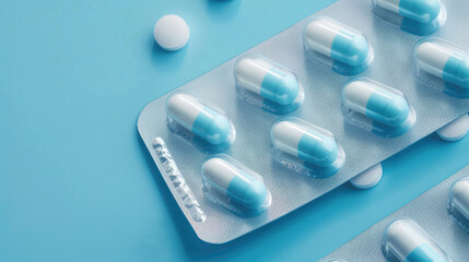 Pills in pack on blue background