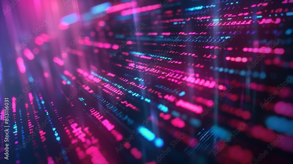 Poster neon-lit hacker code background, ideal for tech graphics.