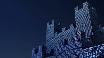 A fortress made of binary code blocks for data protection