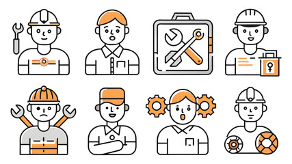 Workers icon set, line design, vector illustration eps 10.