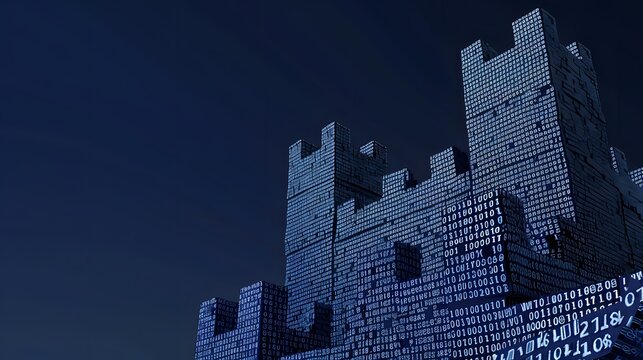 A fortress made of binary code blocks for data protection