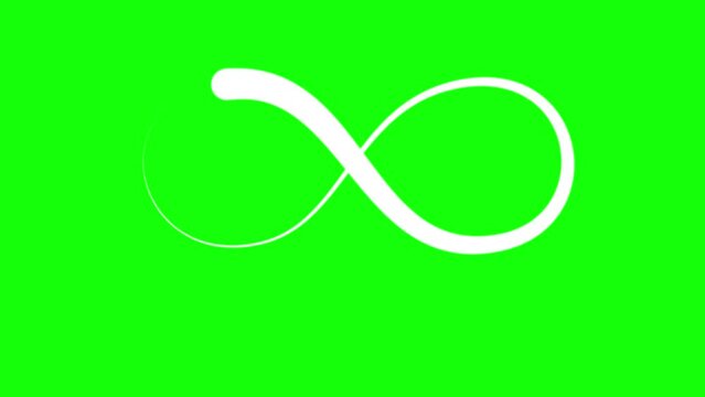 infinity symbol logo icon on a whitecolour green screen background with black brush stroke loop animation footage clip 4K chroma key.

